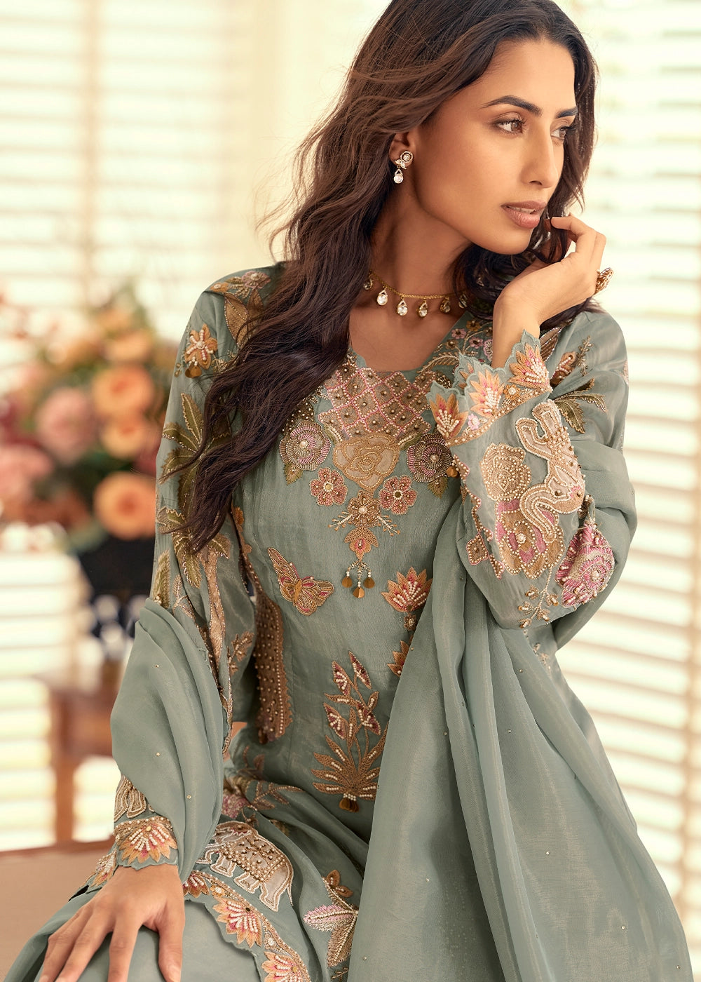 Echo Grey Simar Silk Palazzo Suit