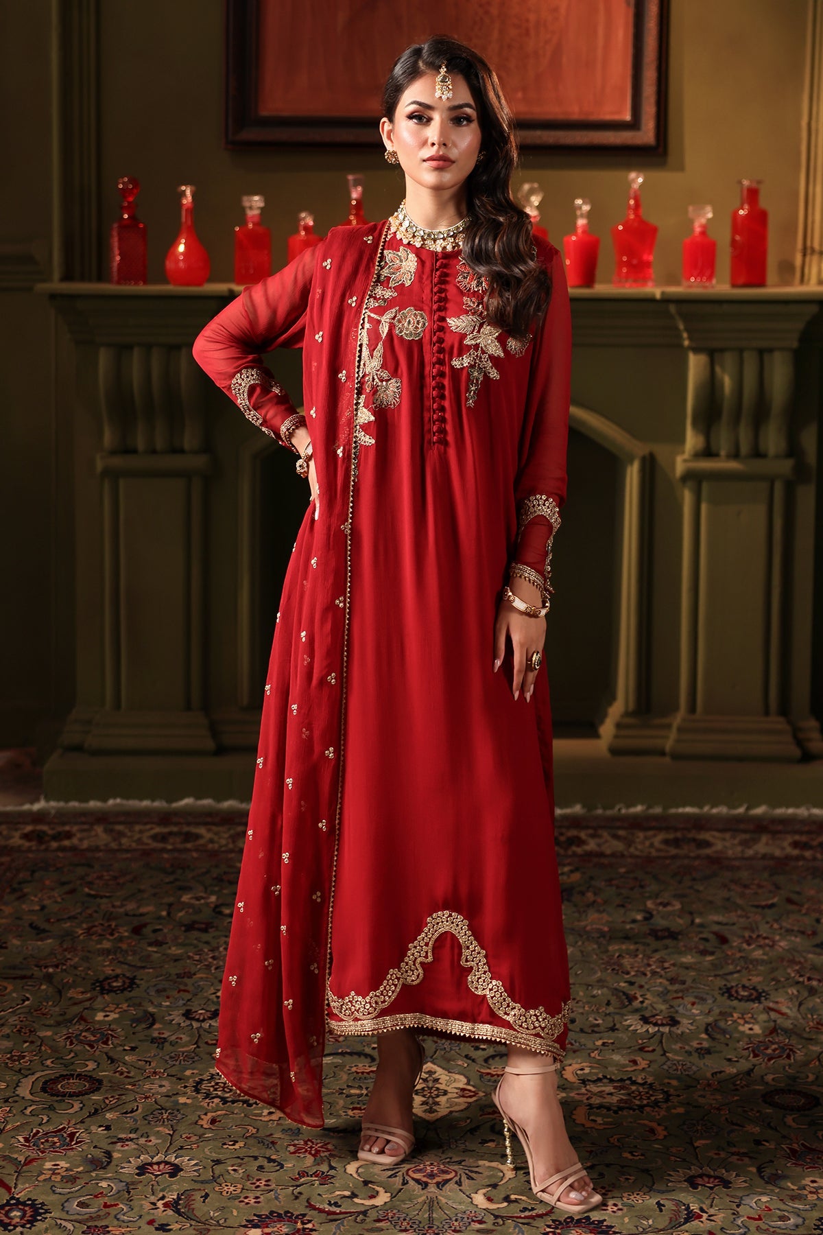 3-PC Embroidered Raw-Silk Suit by Charizma