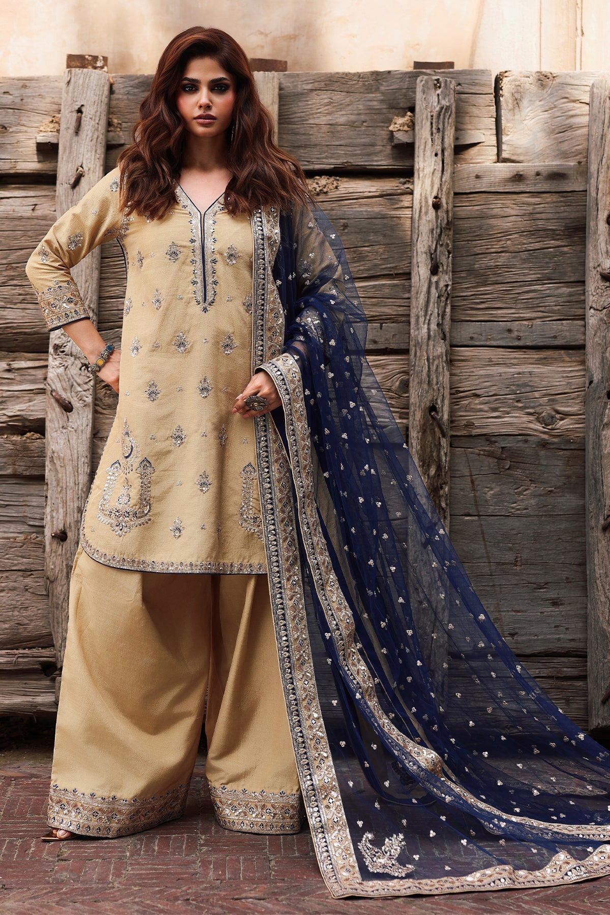 3-PC Embroidered Raw-Silk Suit By Charizma