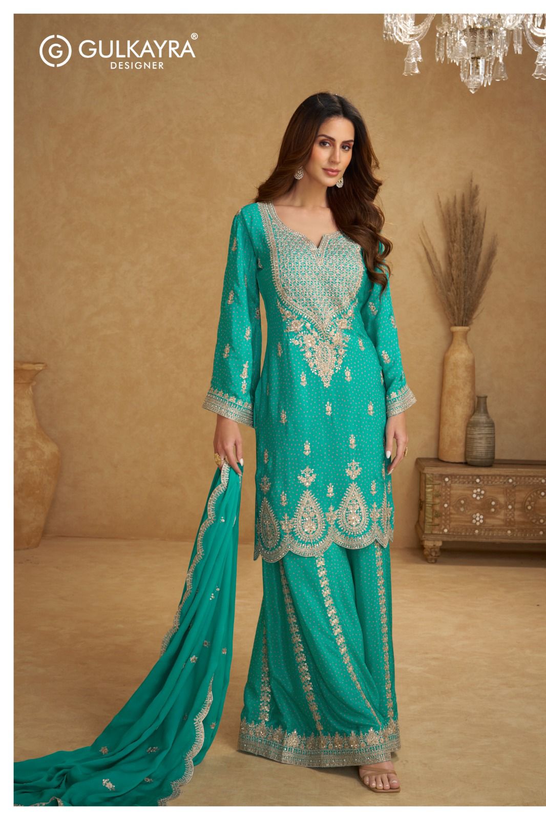 Sky Blue Chinon Palazzo Suit