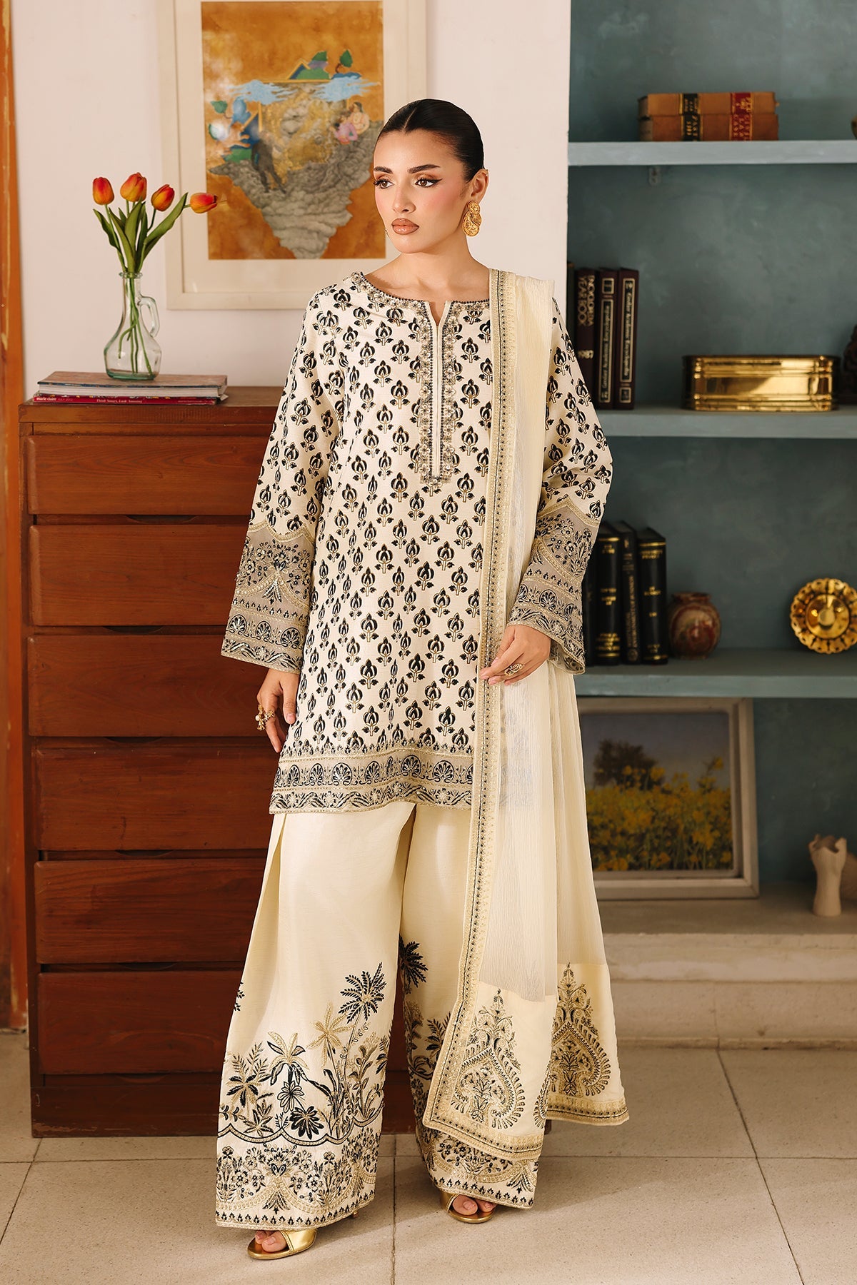 3-PC Embroidered Luxury Suit By Charizma