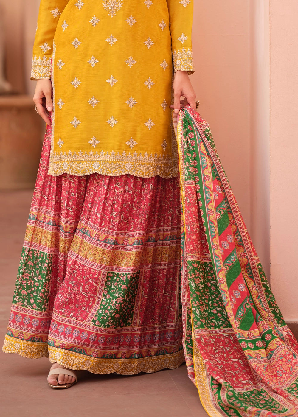 Canary Yellow Embroidered Chinon Silk Kurta