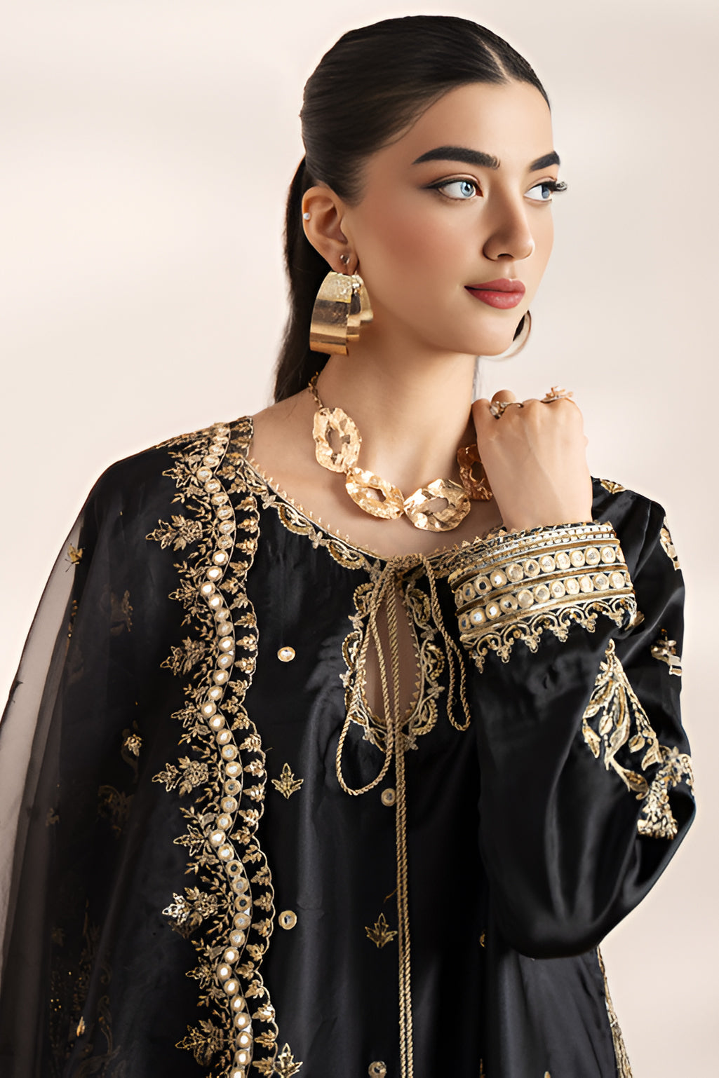 3-PC Embroidered Raw-Silk Suit by Charizma