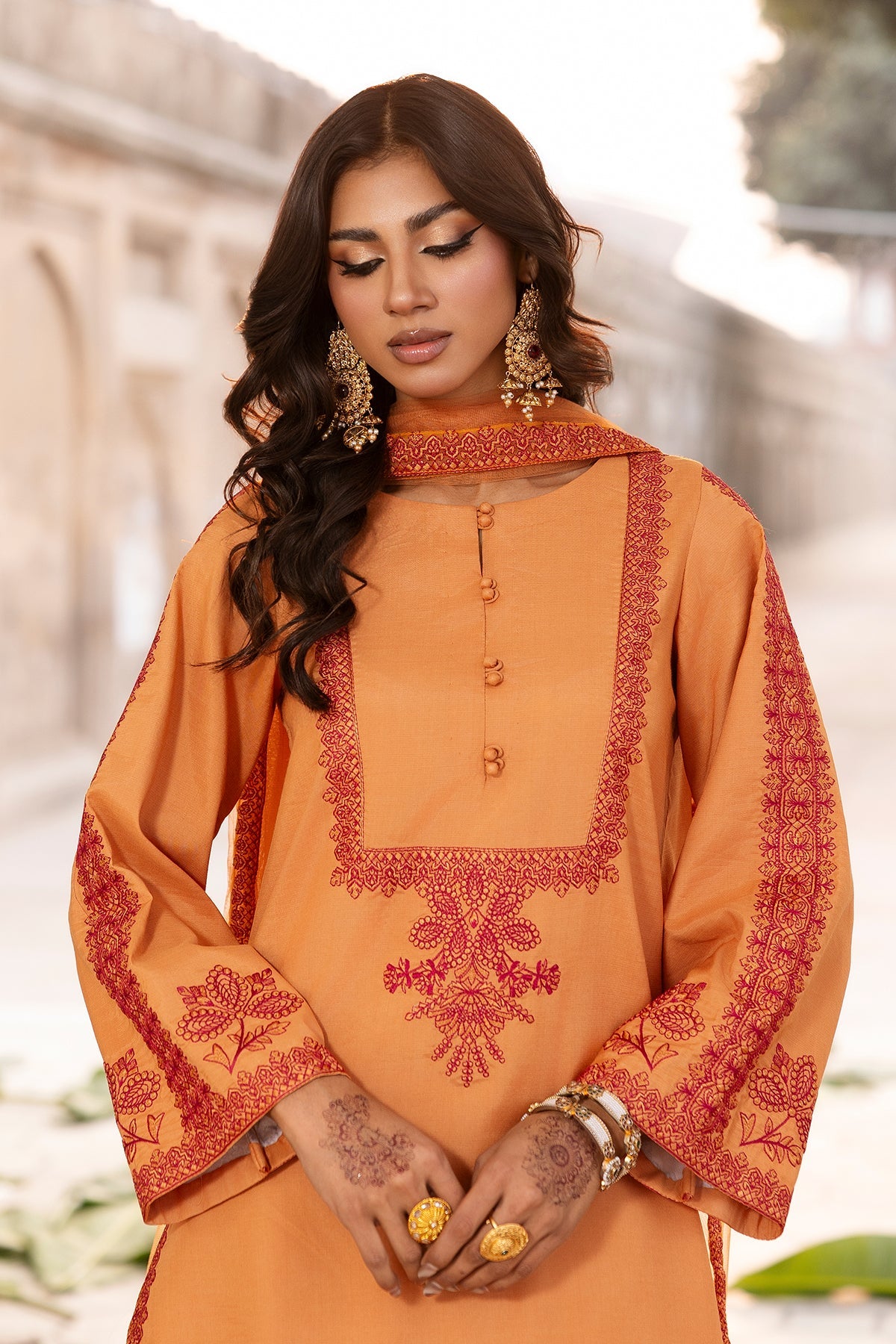 3-PC Embroidered Raw-Silk Suit By Charizma