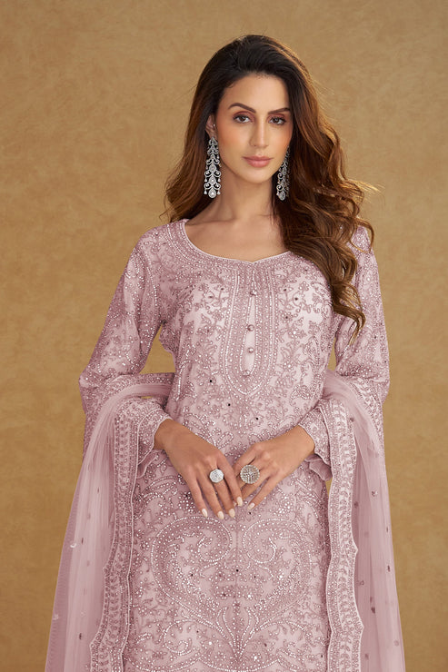 Pink Embroidered Net Suit