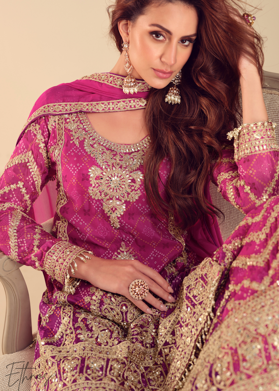 Hot Pink Chinon Palazzo Suit