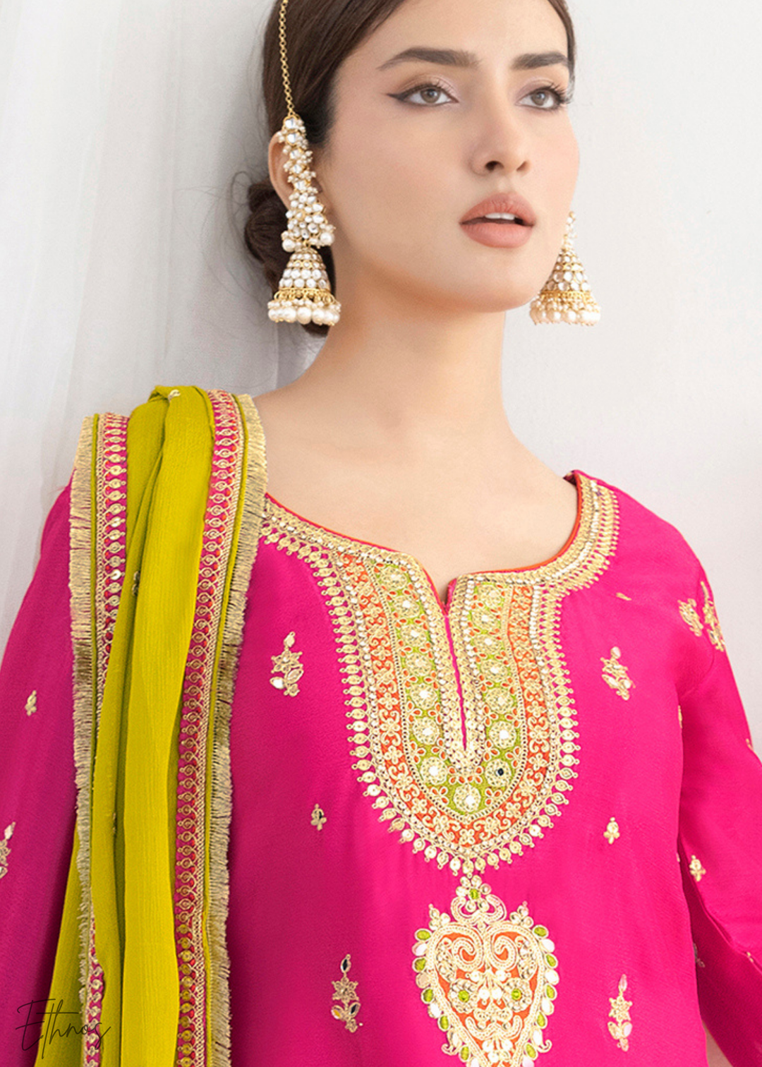 Bright Pink Chinon Silk Salwar Suit