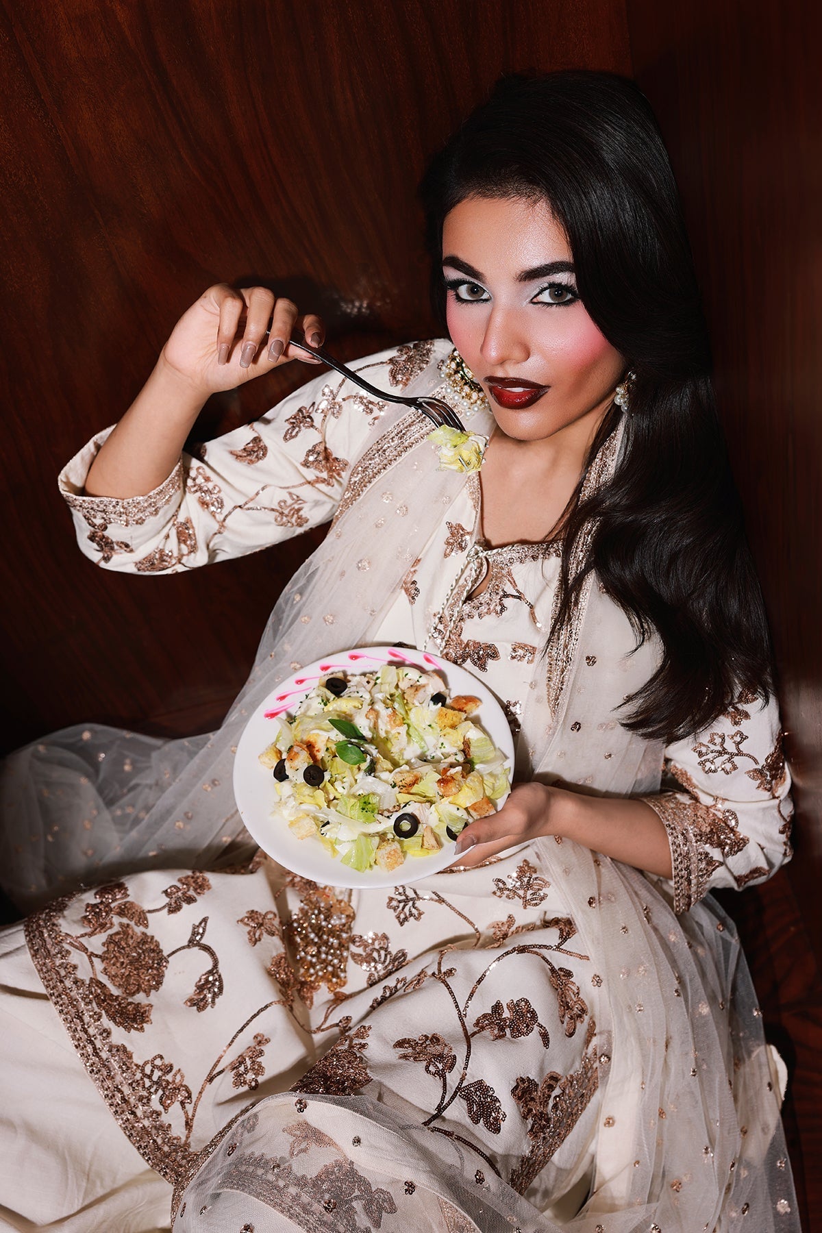 3-PC Embroidered Raw-Silk Suit by Charizma