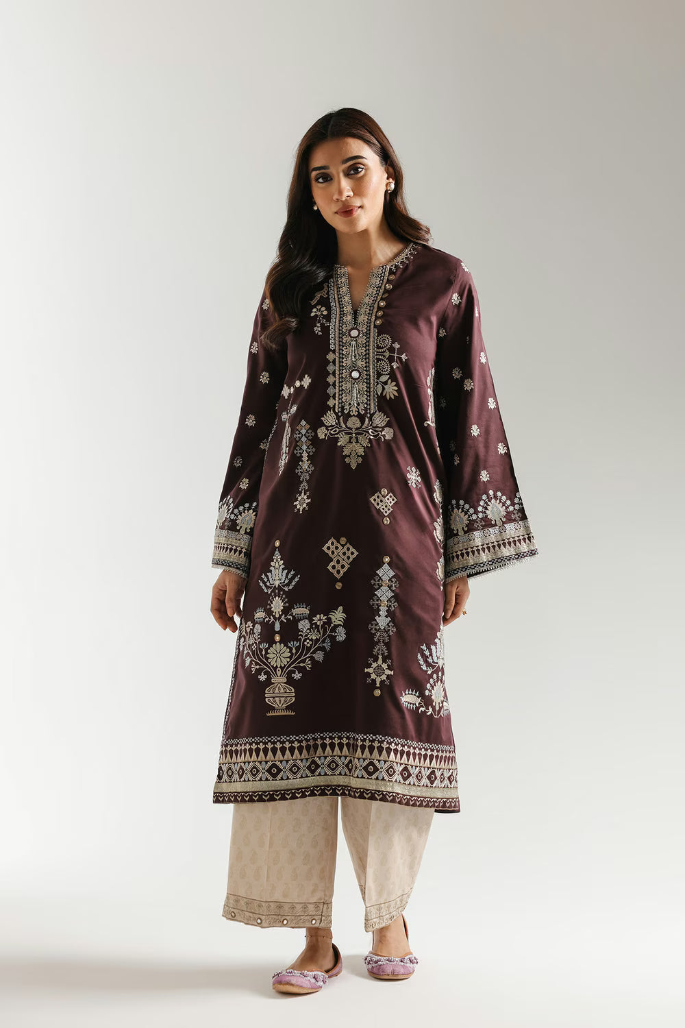 Embroidered 2 Piece Suit By Ethnic Coffee - Front