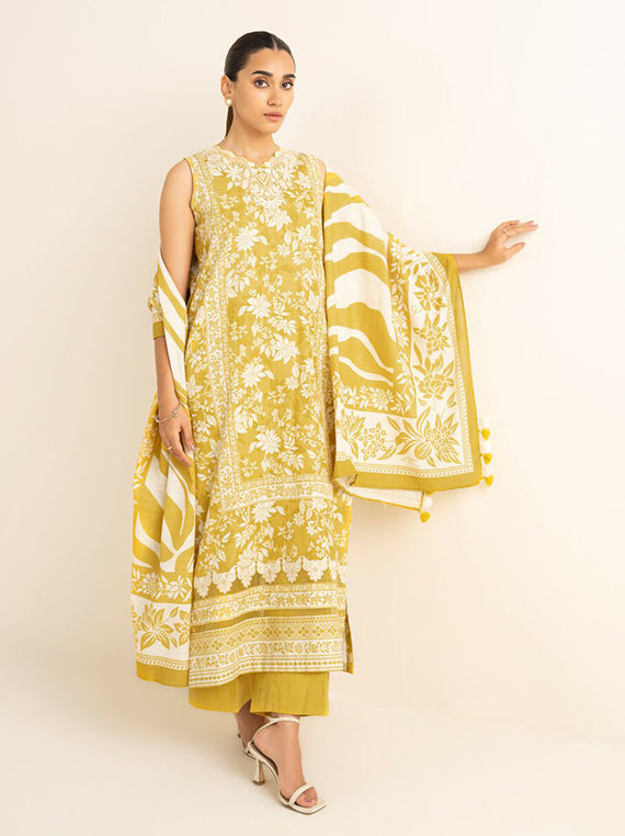 Sapphire Daily Yellow Embroidered Light Khaddar Suit - Front