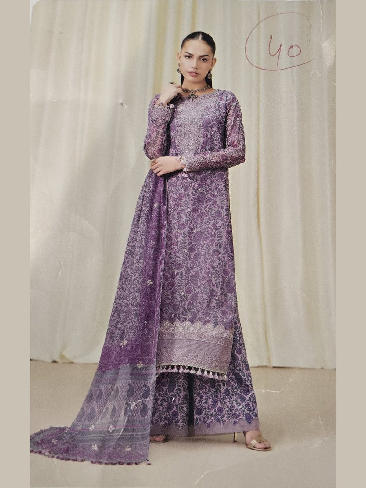 Sapphire Luxe Embroidered Chiffon Suit Mauve - Front