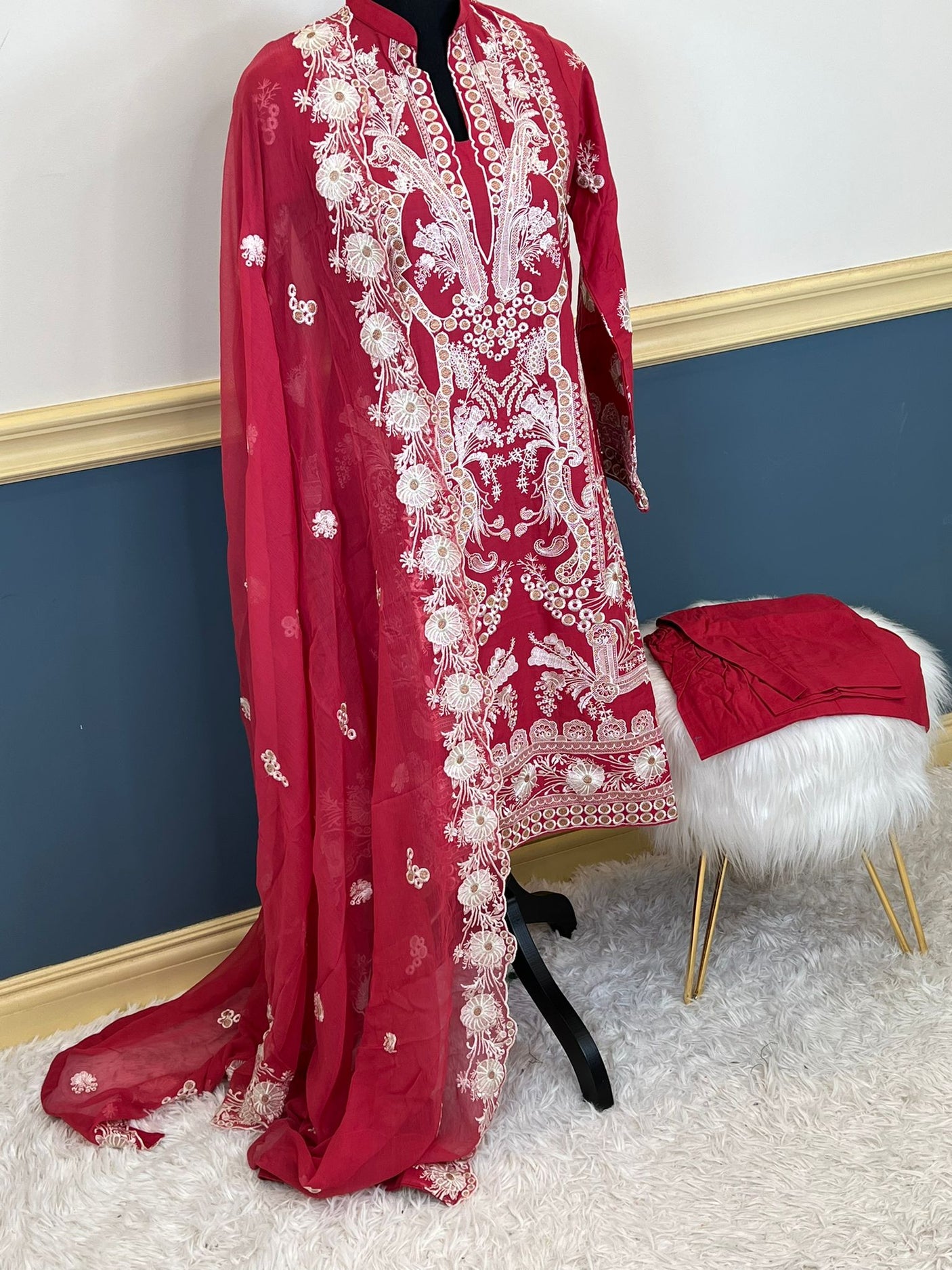 Pakistani Stitched Luxury Embroidered lawn Salwar kameez ready to ship