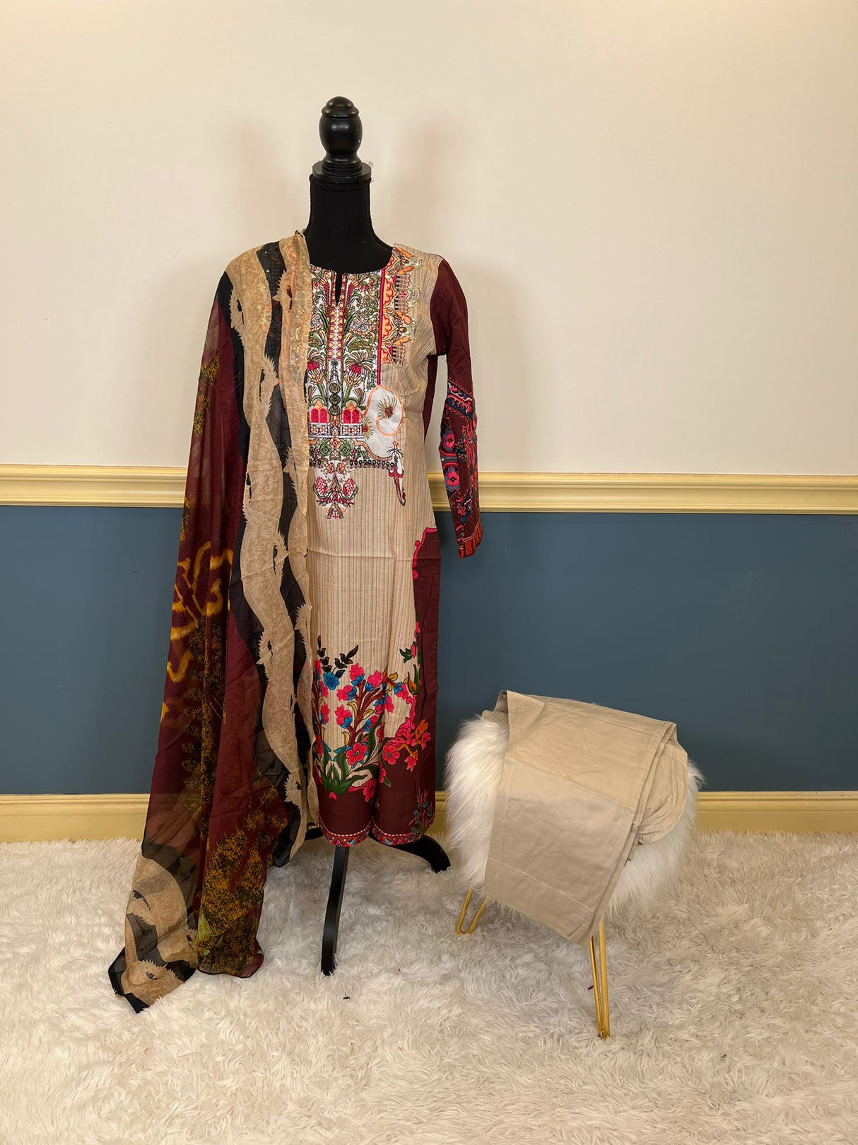 Indian Cotton Stitched Embroidery Suit Ready To Ship