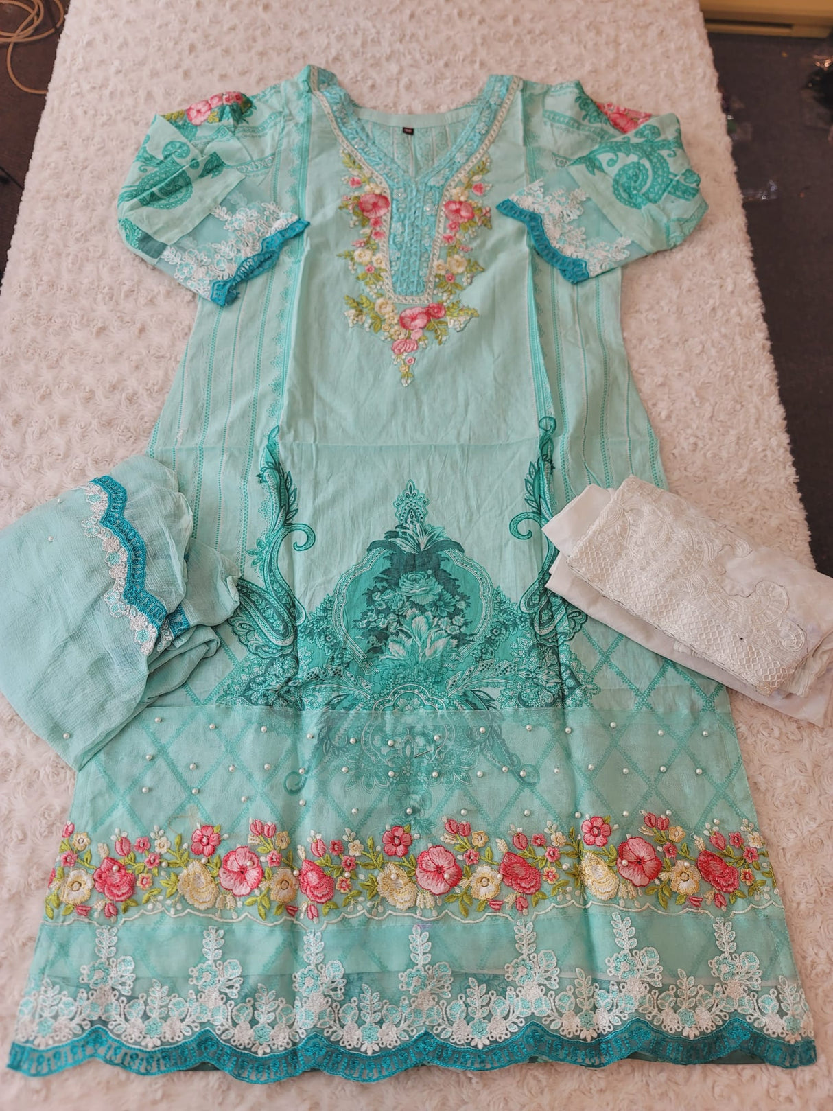 Indian Cotton Stitched Embroidery Suit Ready To Ship