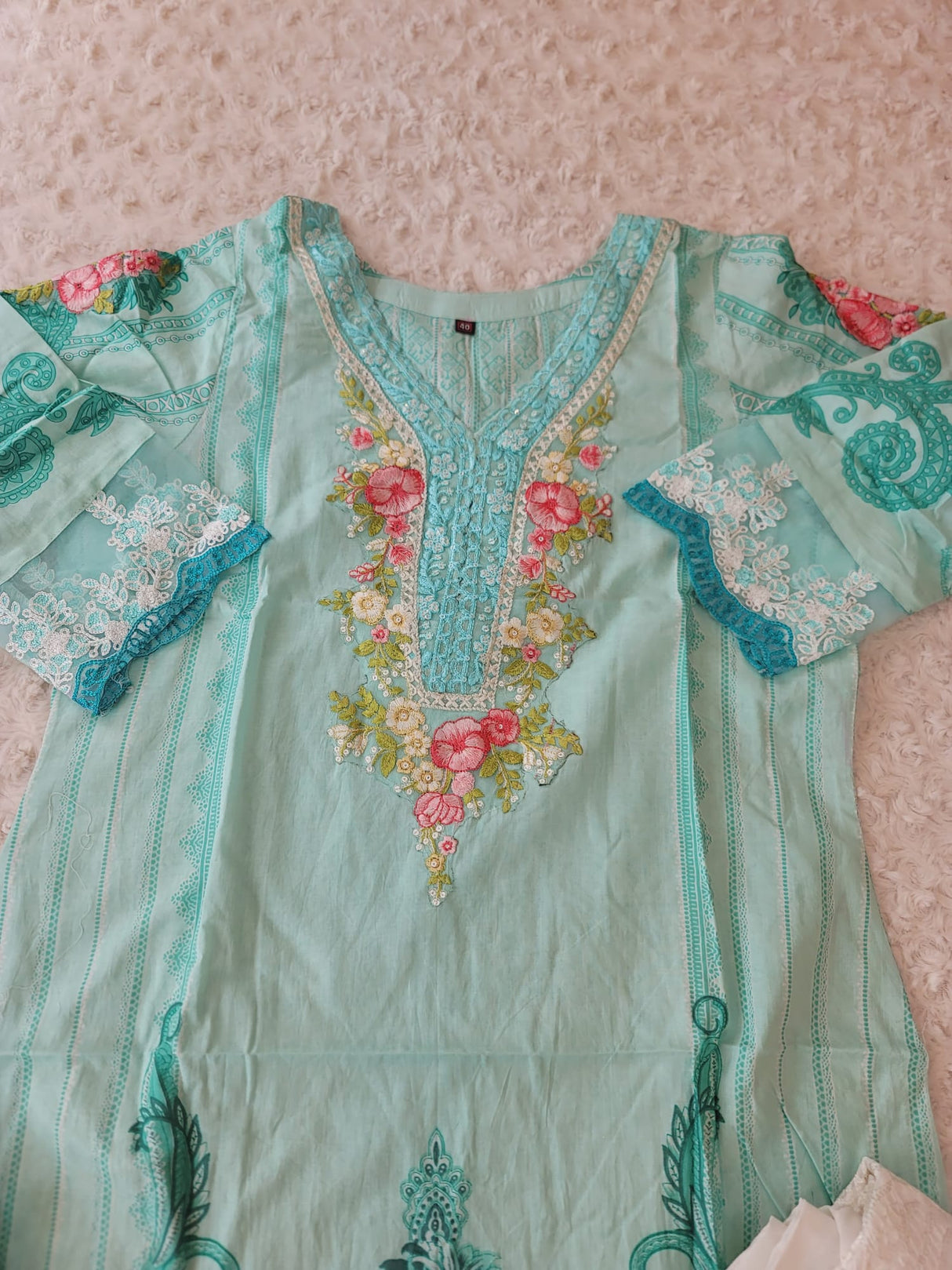 Indian Cotton Stitched Embroidery Suit Ready To Ship