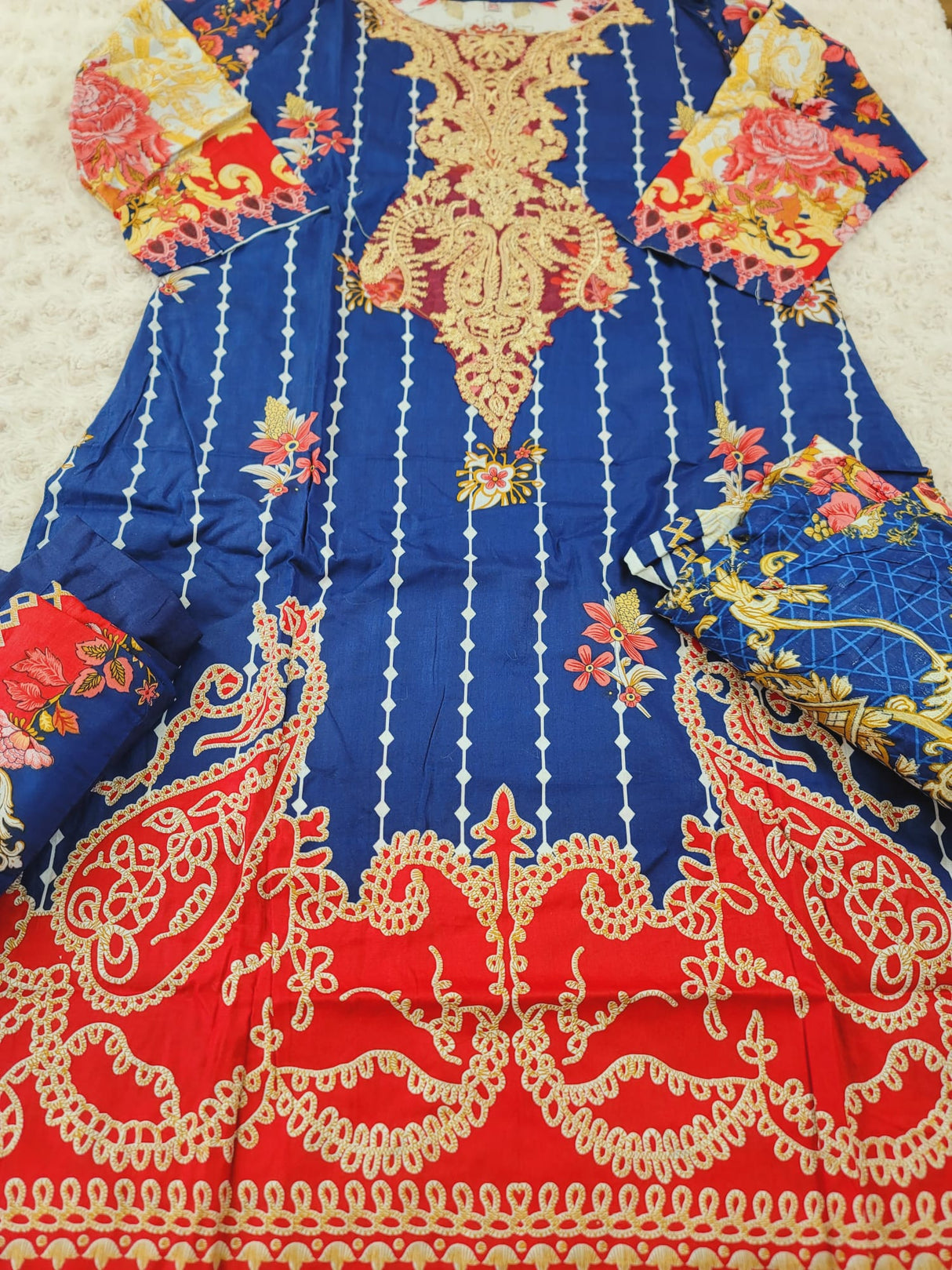 Indian Cotton Stitched Embroidery Suit Ready To Ship