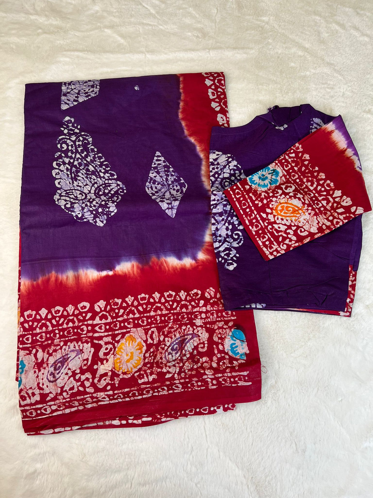 Cotton batik saree with stiched blouse