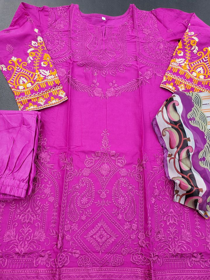Indian Cotton Stitched Embroidery Suit Ready To Ship