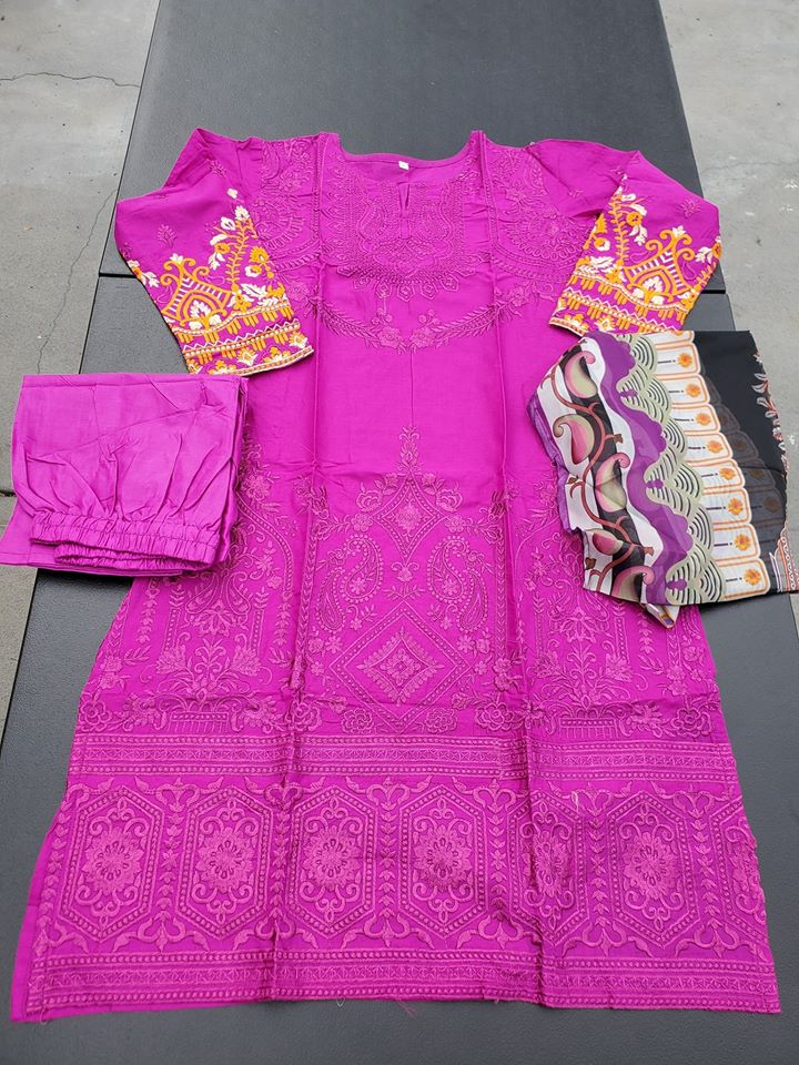 Indian Cotton Stitched Embroidery Suit Ready To Ship
