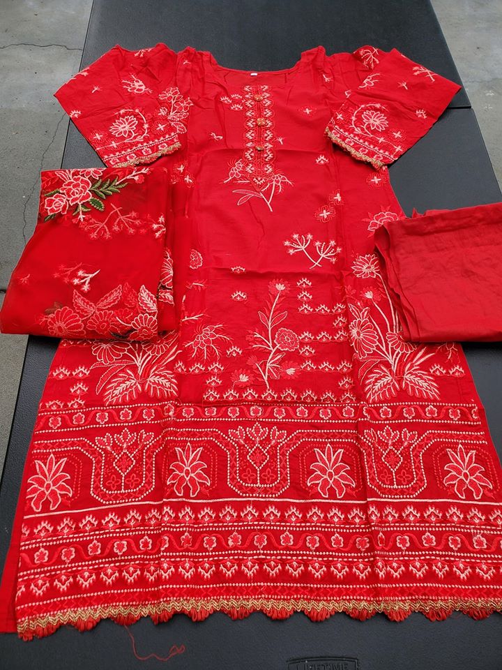 Indian Cotton Stitched Embroidery Suit Ready To Ship