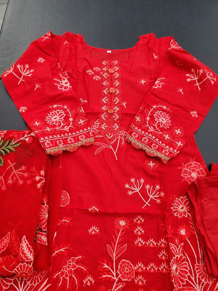 Indian Cotton Stitched Embroidery Suit Ready To Ship