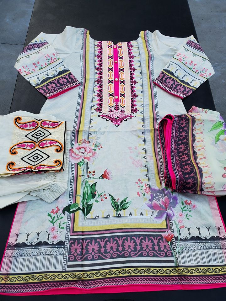 Pakistani Stitched Embroidery Lawn Suit Ready To Ship