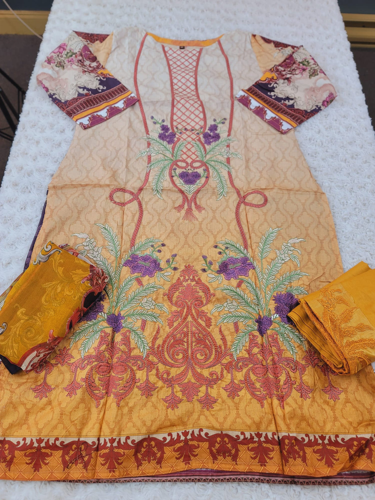 Indian Cotton Stitched Embroidery Suit Ready To Ship