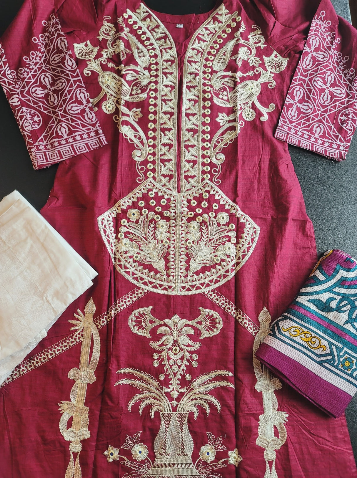 Indian Cotton Stitched Embroidery Suit Ready To Ship