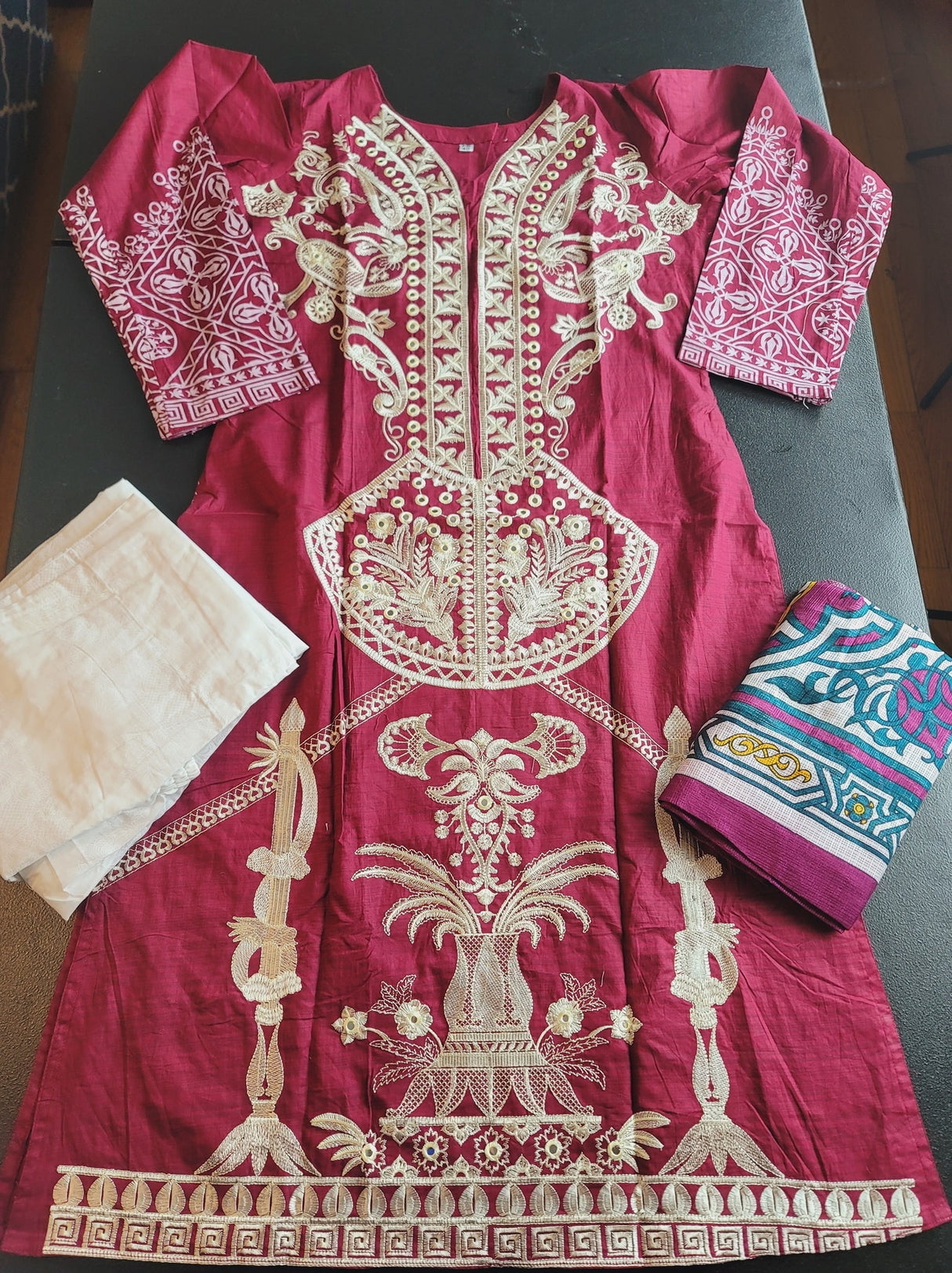 Indian Cotton Stitched Embroidery Suit Ready To Ship