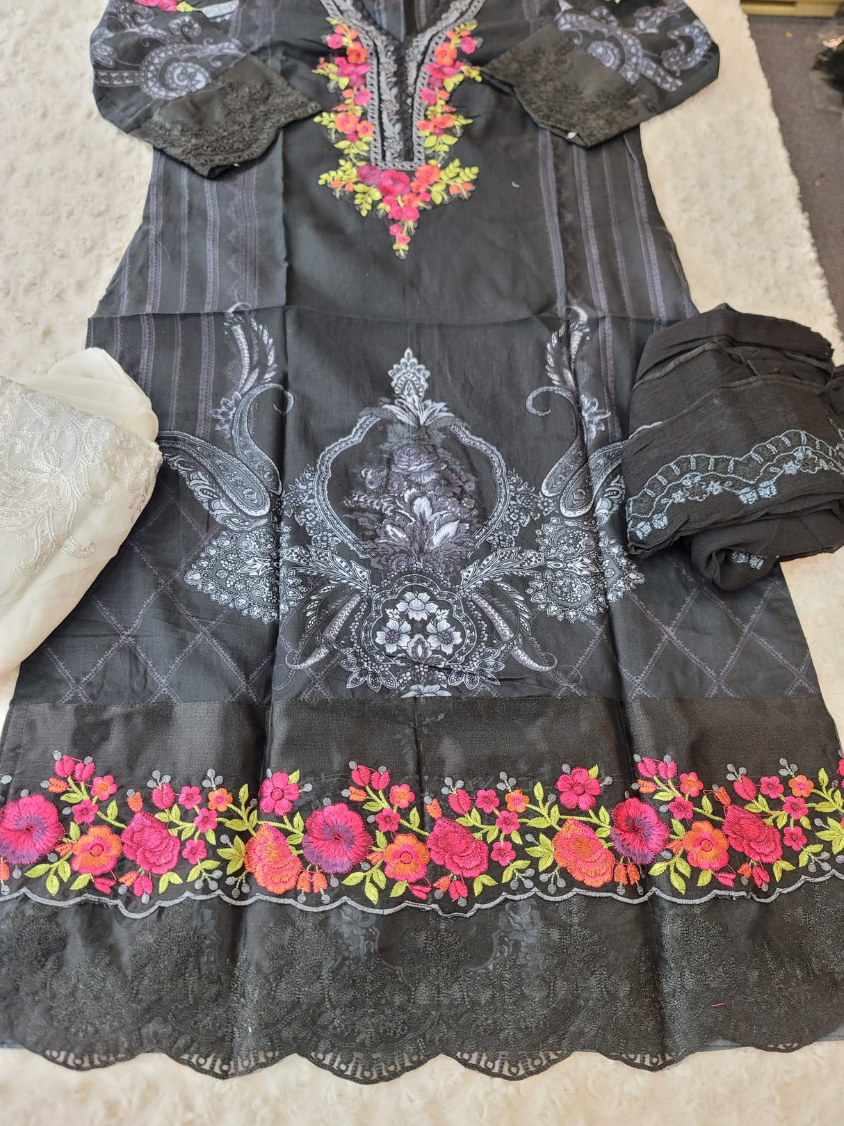 Indian Cotton Stitched Embroidery Suit Ready To Ship