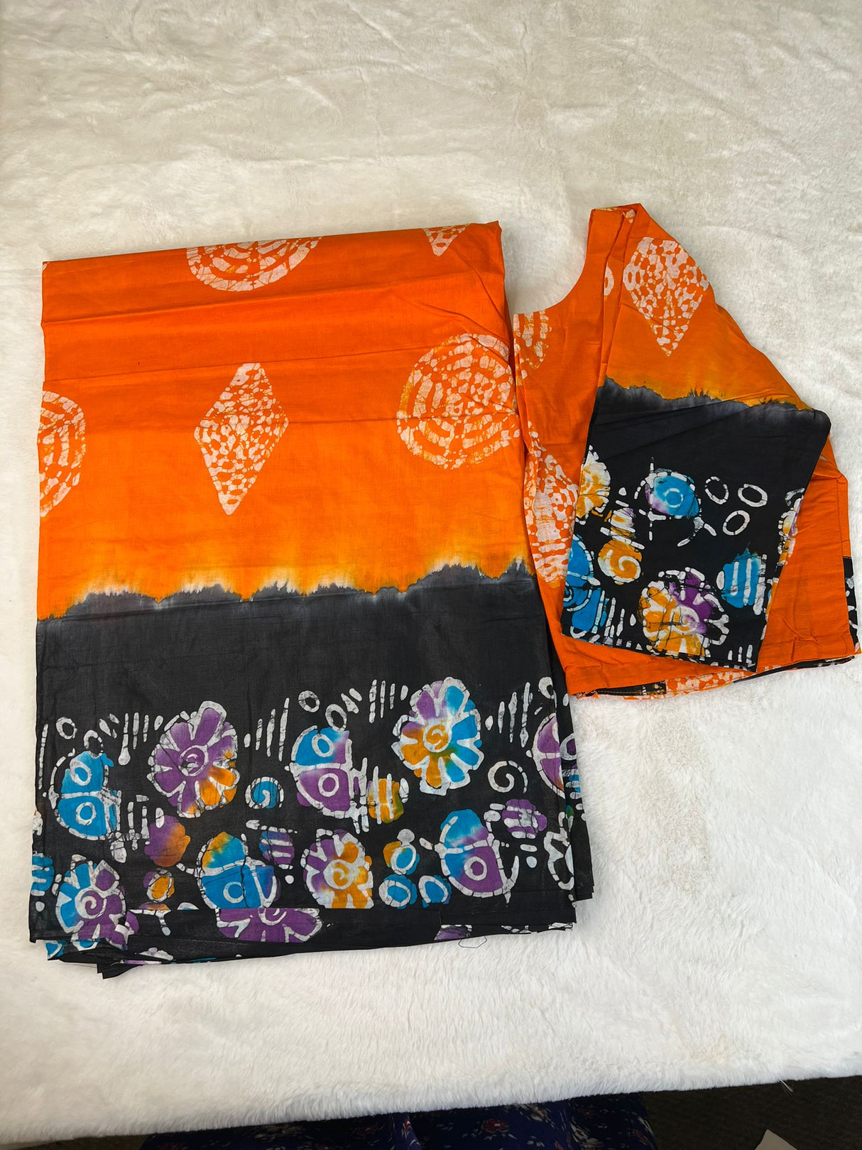 Cotton batik saree with stiched blouse