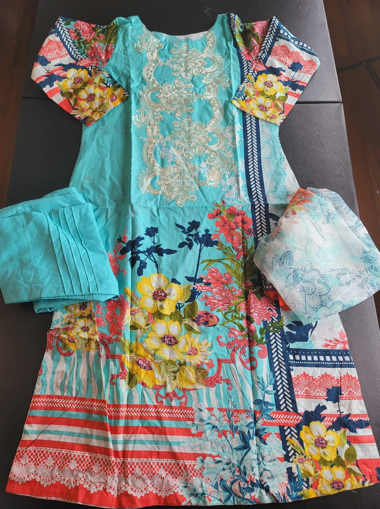 Indian Cotton Stitched Embroidery Suit Ready To Ship