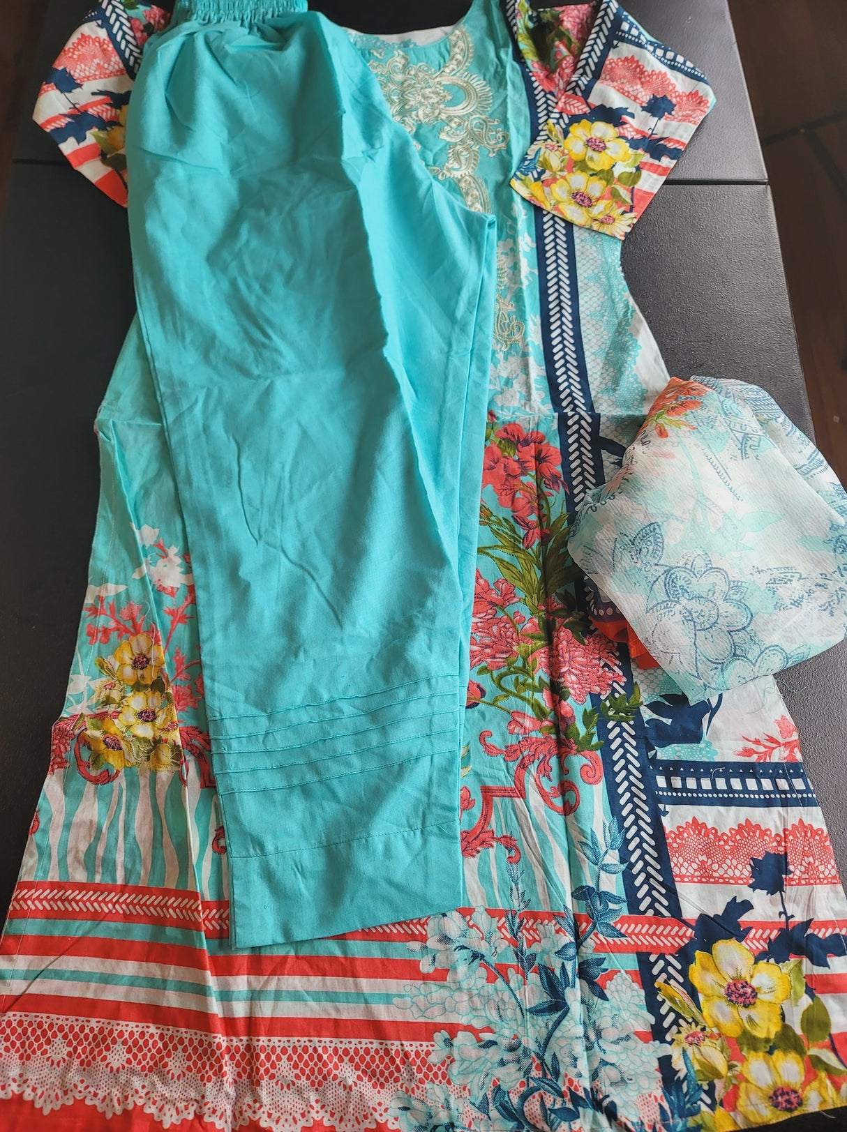 Indian Cotton Stitched Embroidery Suit Ready To Ship