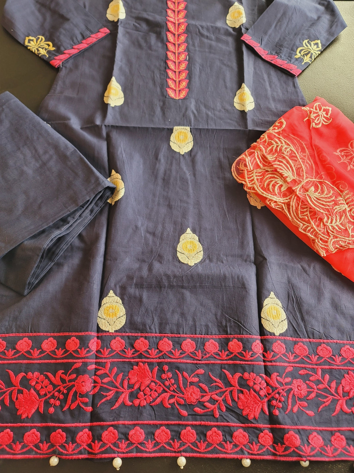 Indian Cotton Stitched Embroidery Suit Ready To Ship