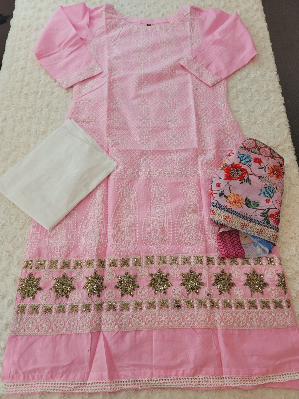 Indian Cotton Stitched Embroidery Suit Ready To Ship