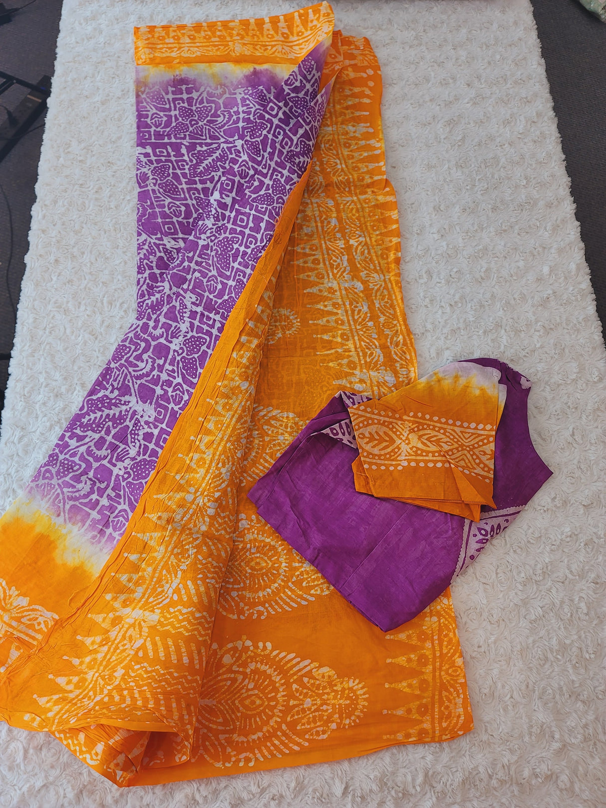 Cotton batik saree with stiched blouse