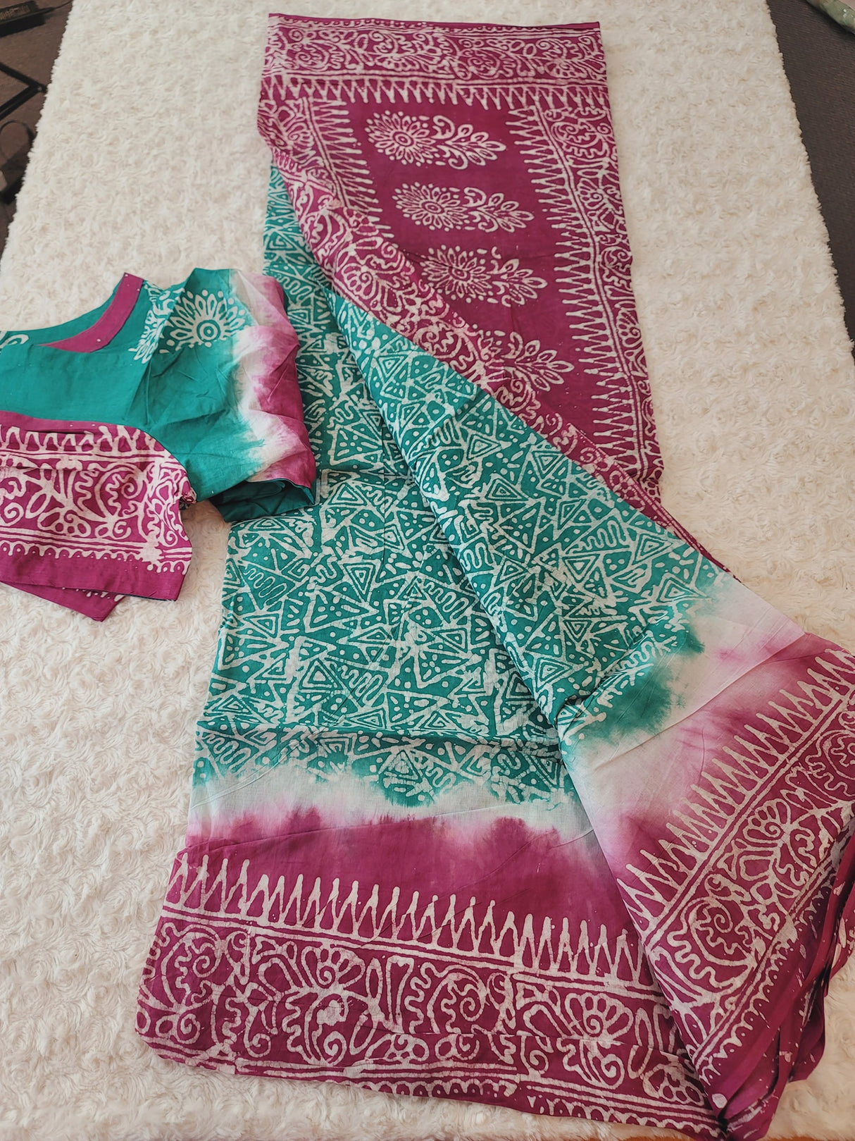 Cotton batik saree with stiched blouse