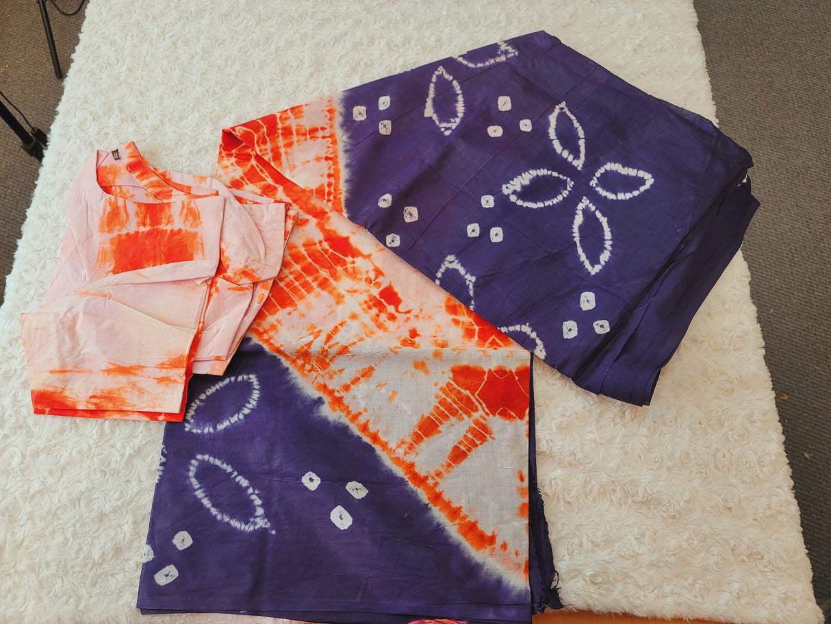 Cotton batik saree with stiched blouse