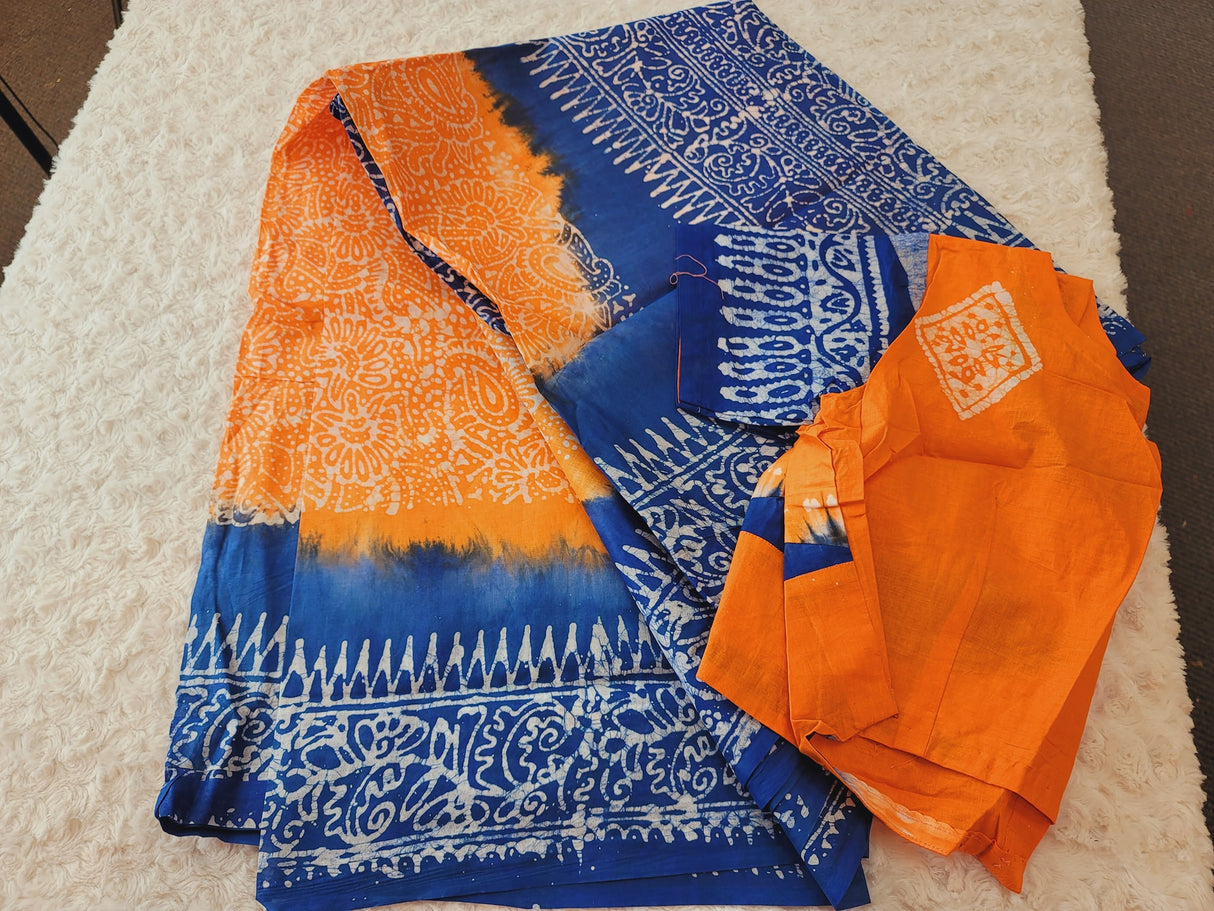 Cotton batik saree with stiched blouse