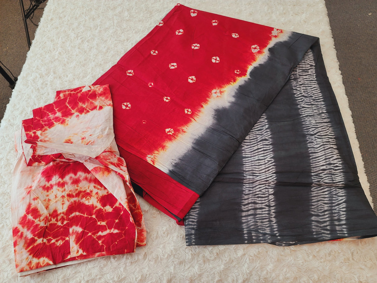 Cotton batik saree with stiched blouse