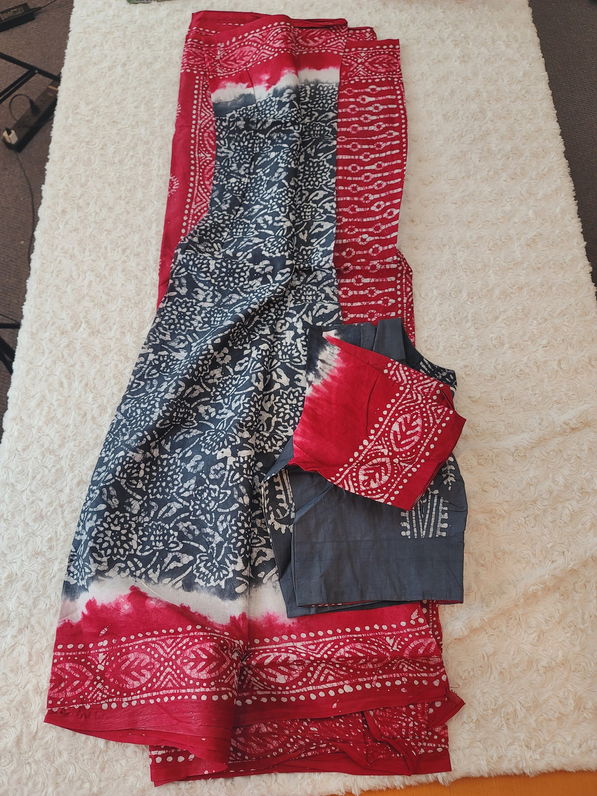 Cotton batik saree with stiched blouse