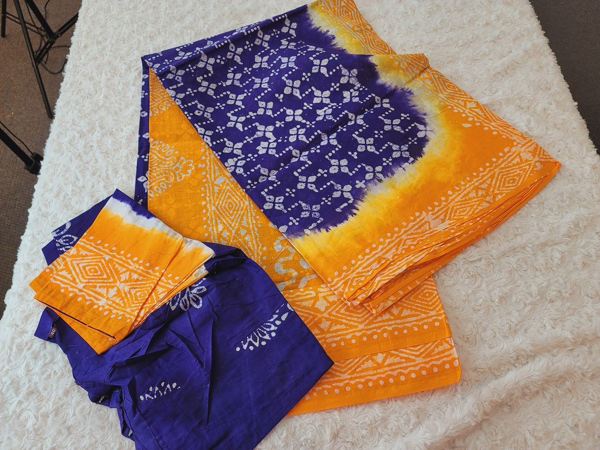 Cotton batik saree with stiched blouse