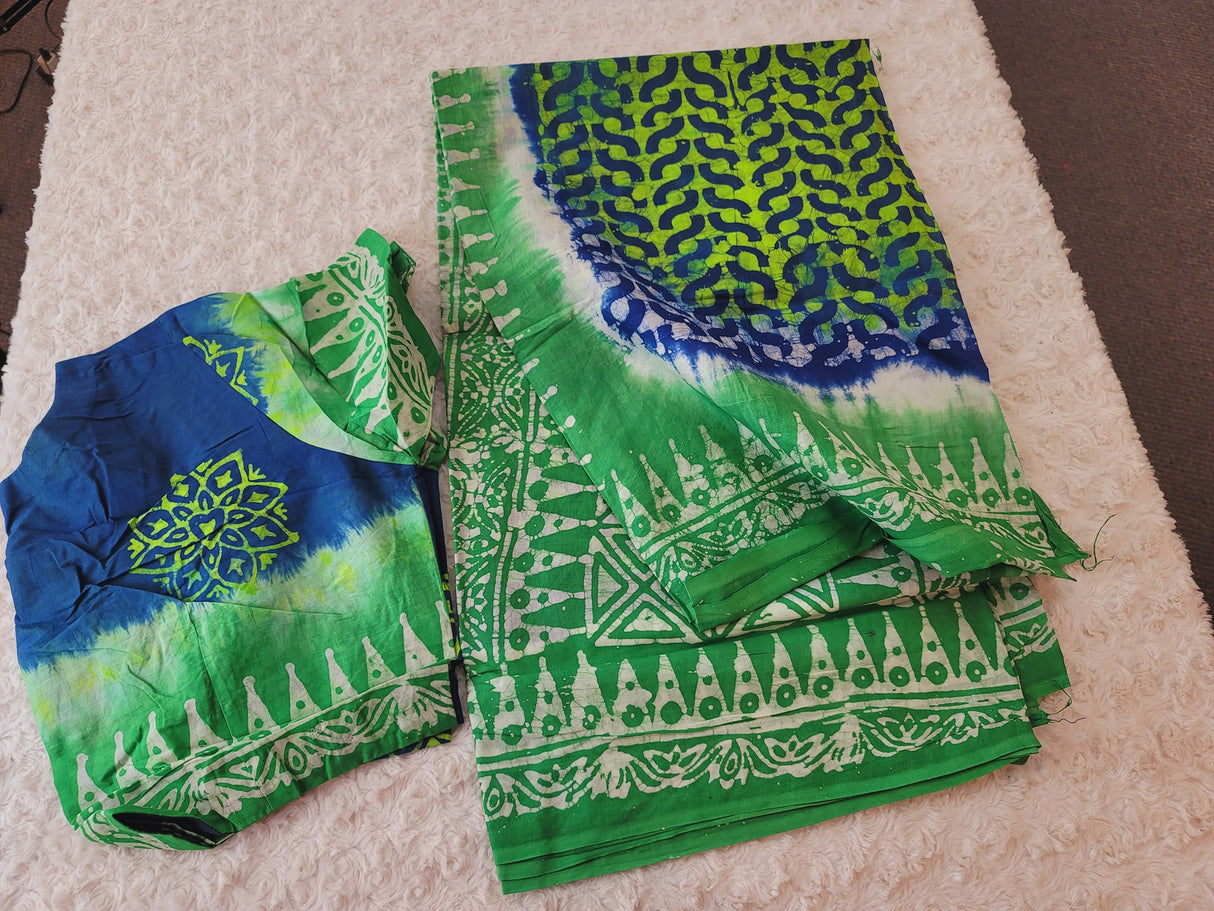 Cotton batik saree with stiched blouse