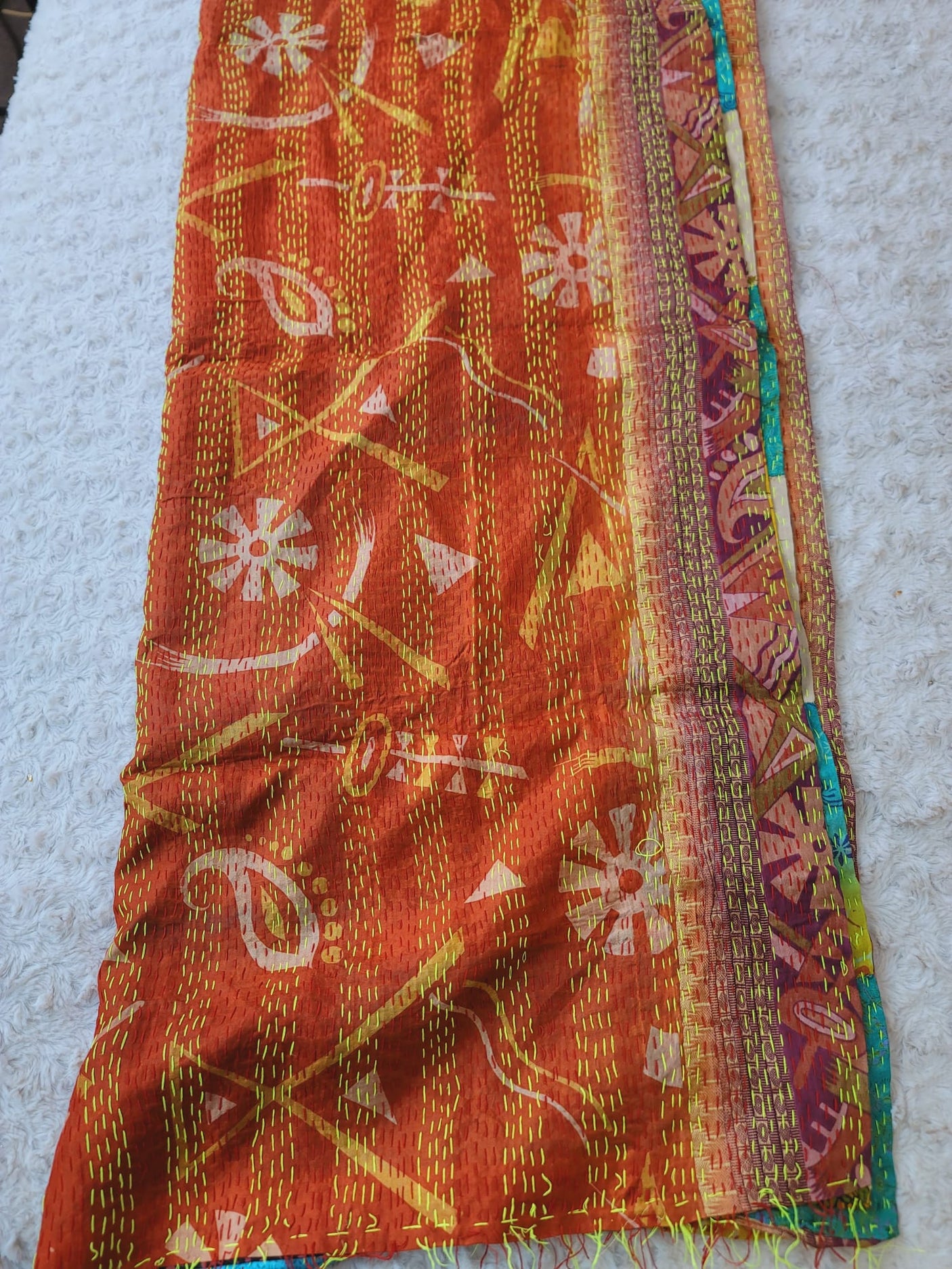 Pure hand stitched, math-stitch silk stoles which can be carried both ways!