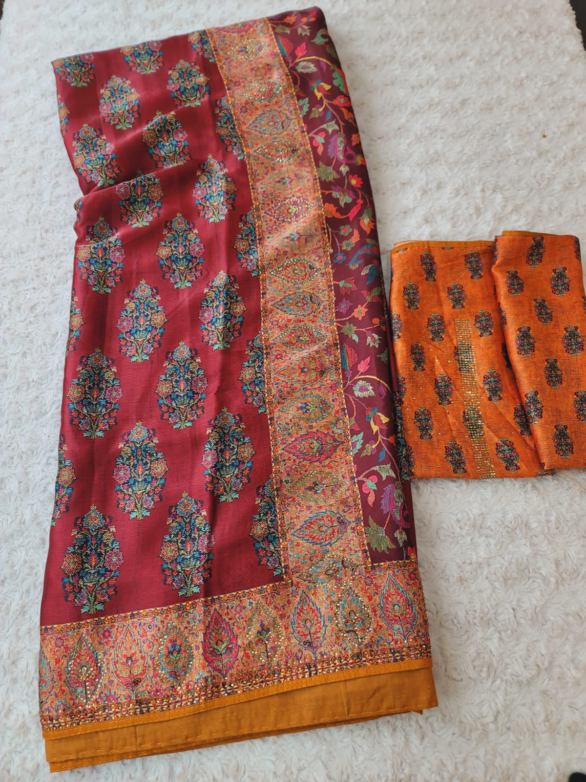 Raw silk with stone work
