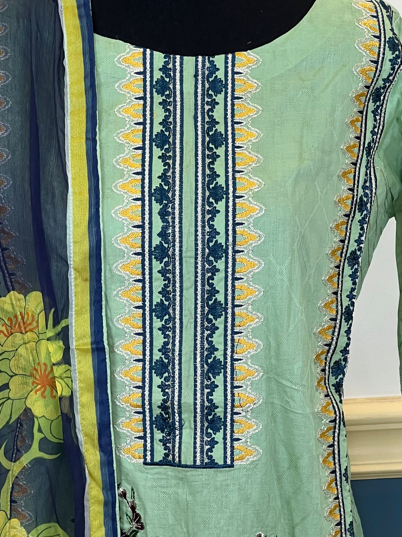Pakistani lawn stitched Embroidered Suit Ready To Ship