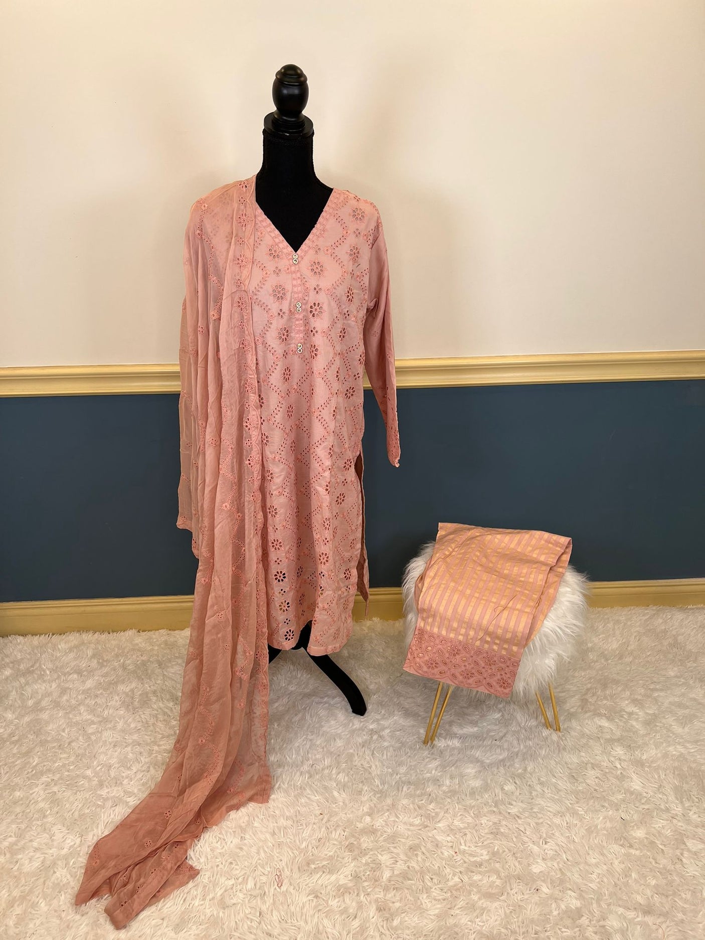 Pakistani lawn stitched Embroidered Suit Ready To Ship