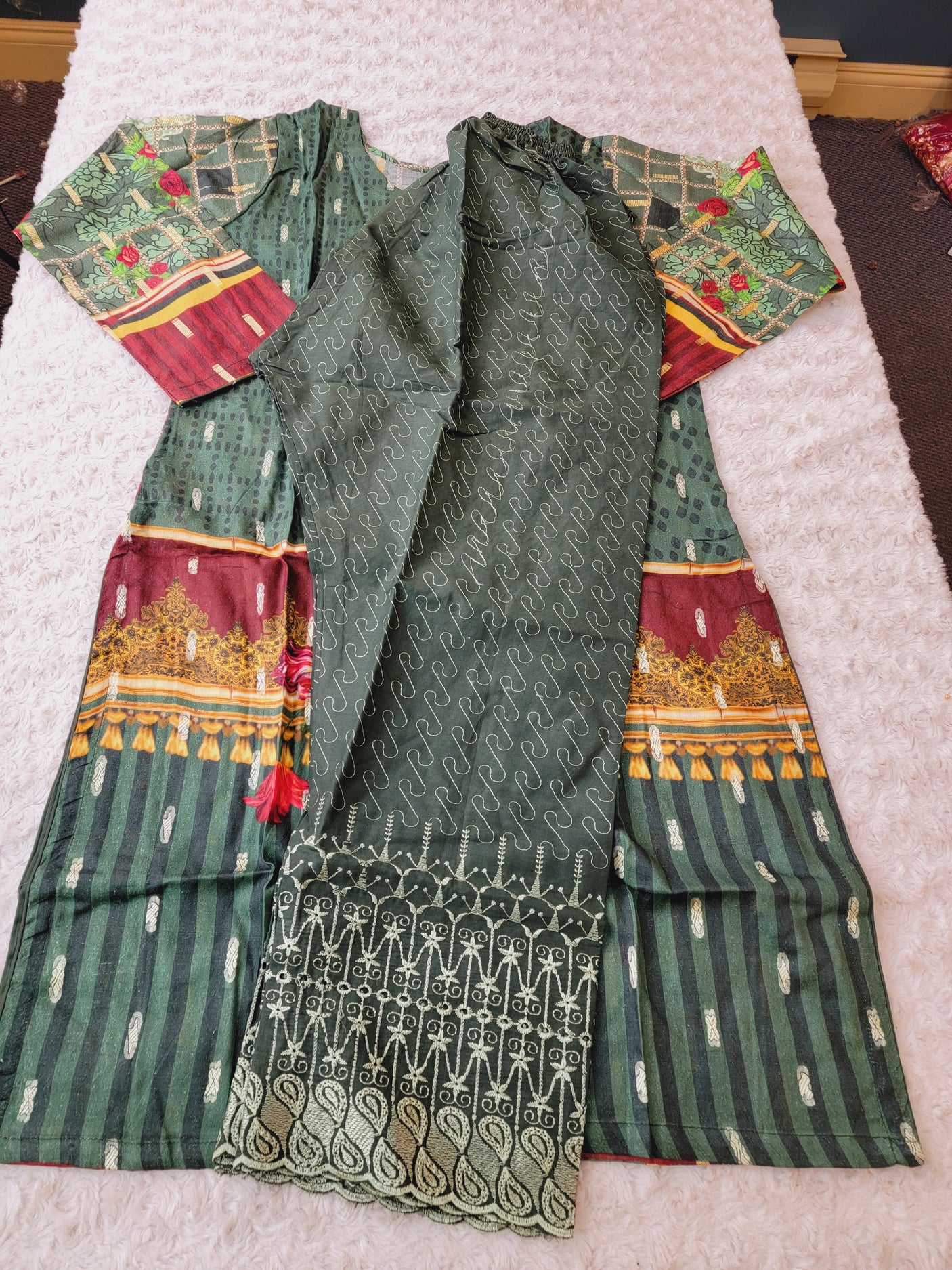 Pakistani Stitched Embroidered Lawn Salwar kameez ready to ship (2pc)