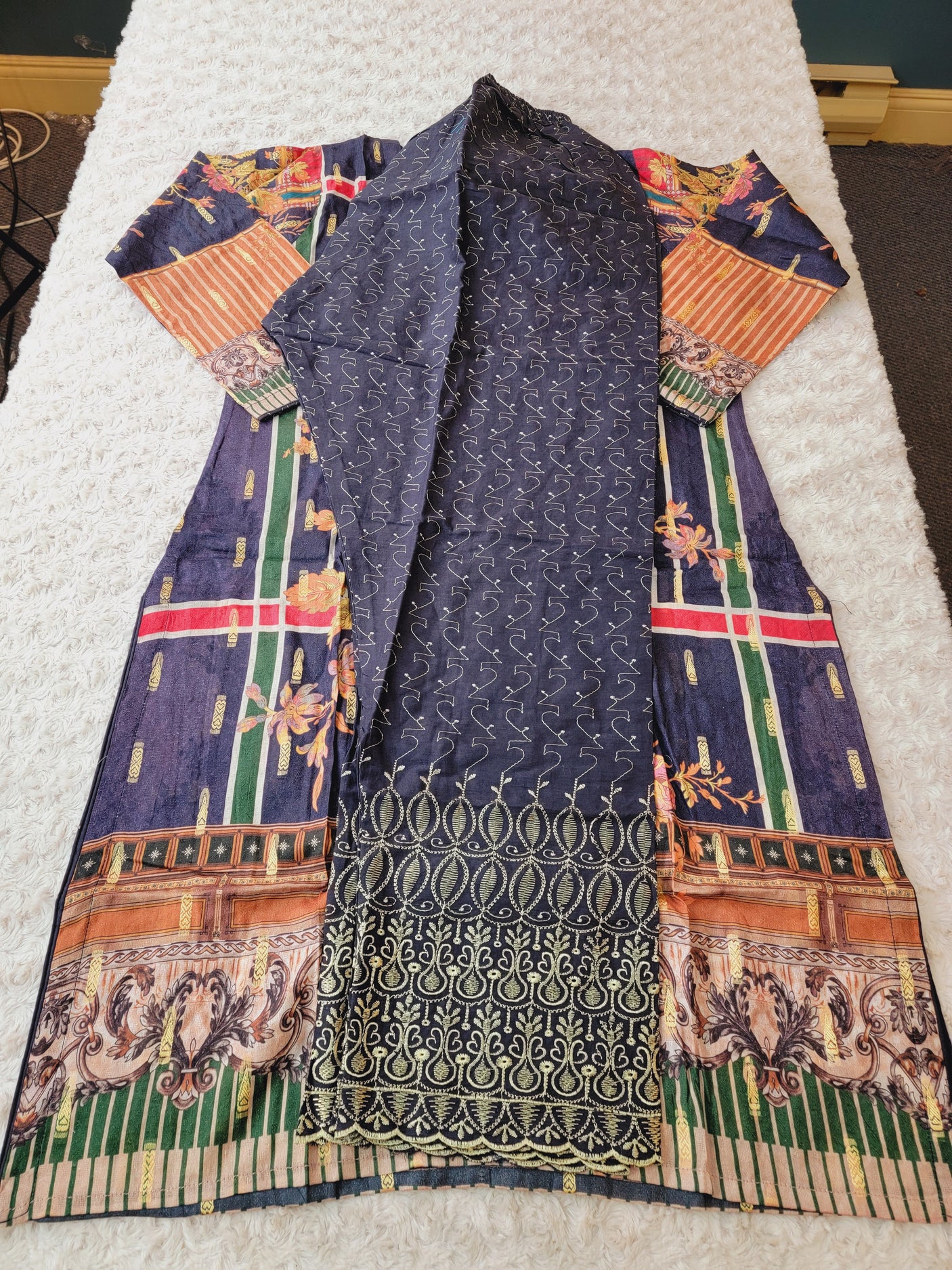 Pakistani Stitched Embroidered Lawn Salwar kameez ready to ship (2pc)