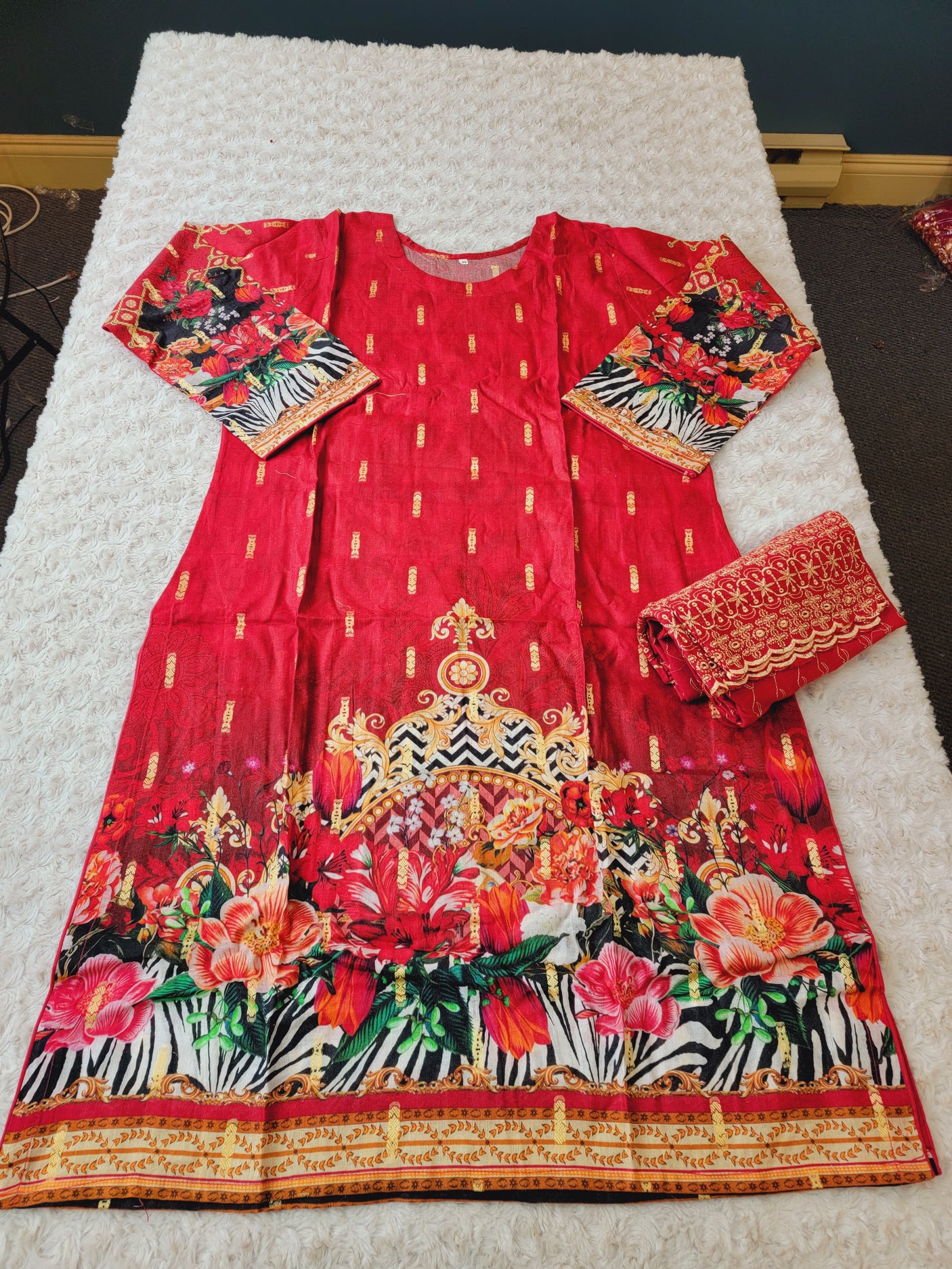 Pakistani Stitched Embroidered Lawn Salwar kameez ready to ship (2pc)